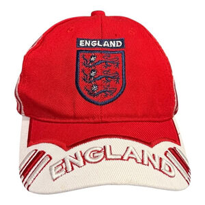 England National Team Hat Cap Strap Back Mens Red White Soccer Three Lions Crest